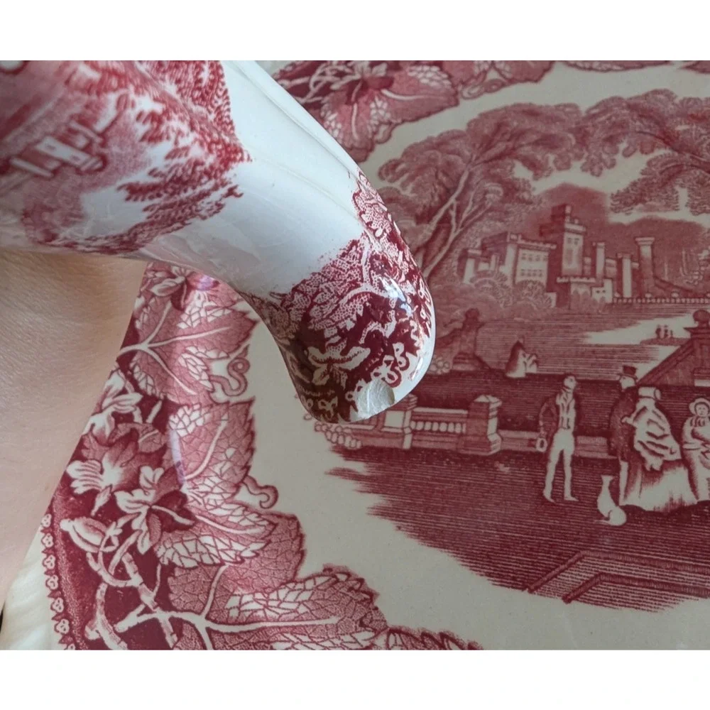Mason's Vista Pink Red Transfer Teapot & Lid England Vintage $250.00